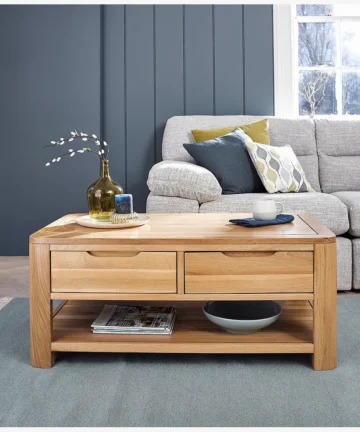 ROMSEY 2 Drawer Coffee Table Natural Solid Oak