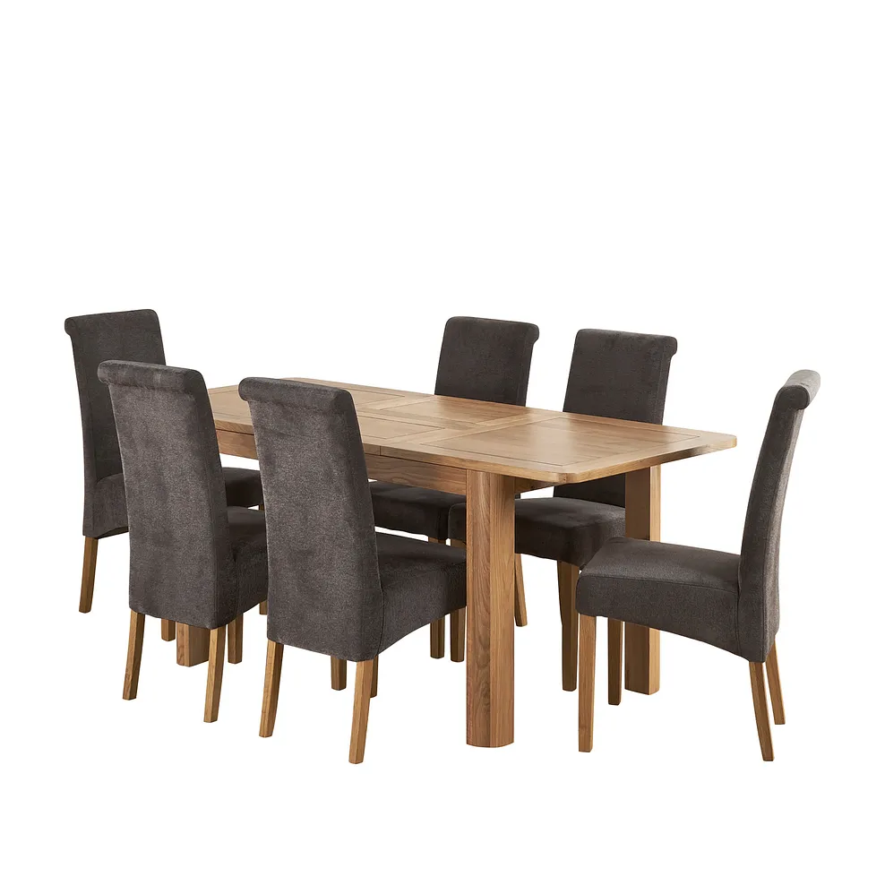 ROMSEY 4ft 3" Extending Dining Table with 6 Chairs Natural Solid Oak
