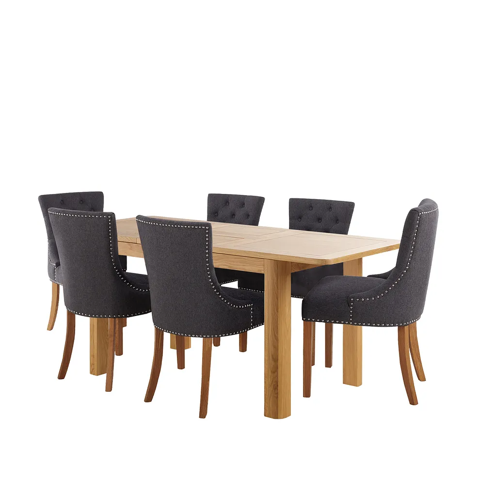 ROMSEY 4ft 3" Extending Dining Table with 6 Chairs Natural Solid Oak - Image 2