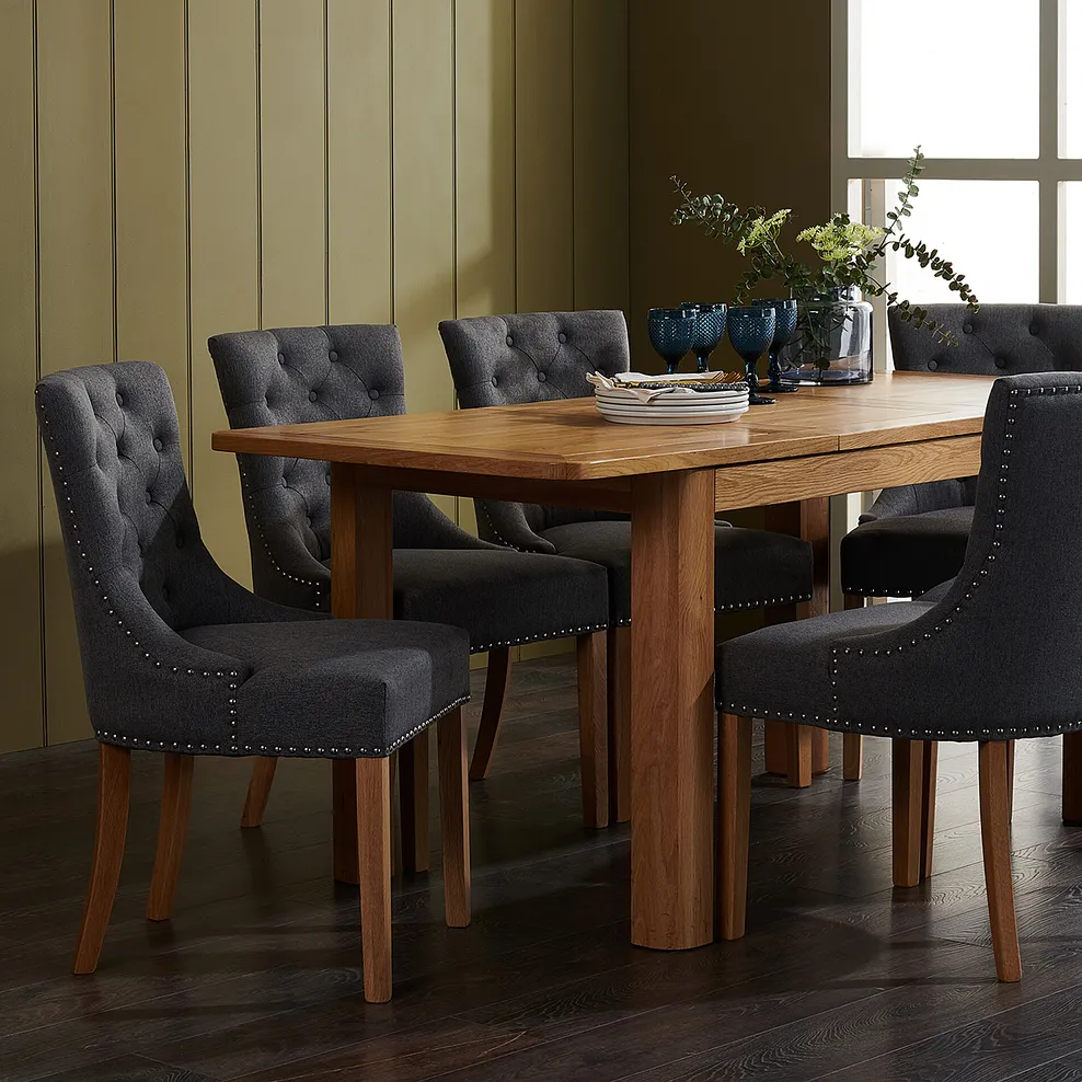 ROMSEY 4ft 3" Extending Dining Table with 6 Chairs Natural Solid Oak