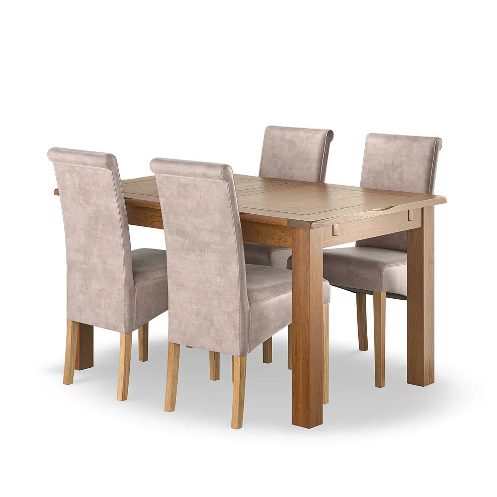 RUSHMERE 6ft Extending Dining Table with 4 Chairs Rustic Solid Oak - Image 2