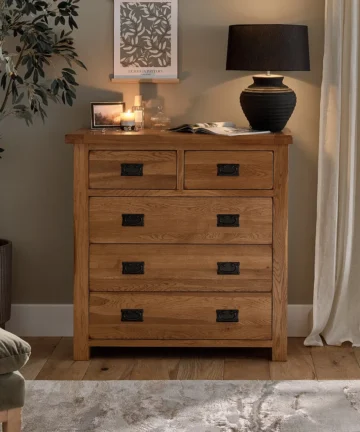 ORIGINAL RUSTIC 5 Drawer Chest Rustic Solid Oak