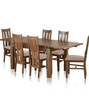 SHERWOOD 4ft 7" Extending Dining Table with 6 Chairs Rustic Solid Oak