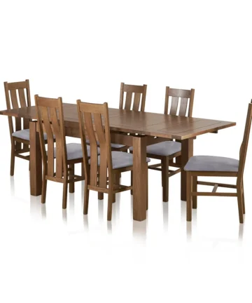 SHERWOOD 4ft 7" Extending Dining Table with 6 Chairs Rustic Solid Oak