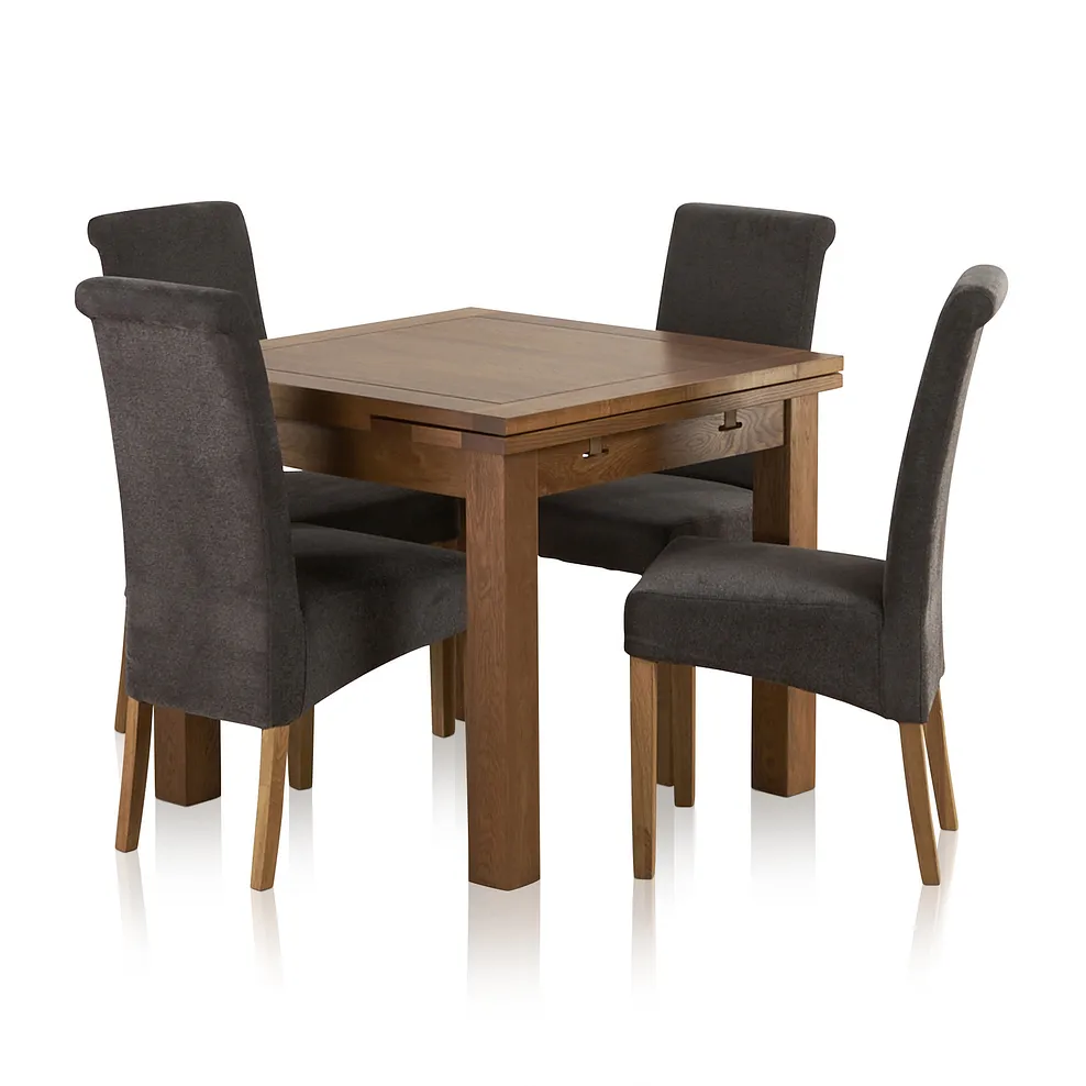 SHERWOOD 3ft Extending Dining Table with 4 Chairs Rustic Solid Oak - Image 2