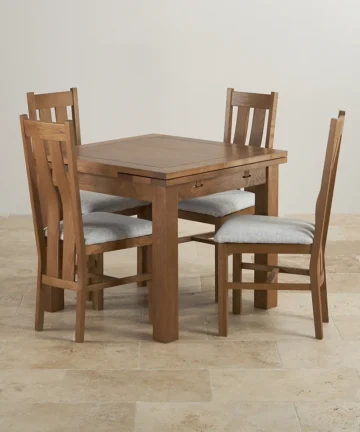 SHERWOOD 3ft Extending Dining Table with 4 Chairs Rustic Solid Oak