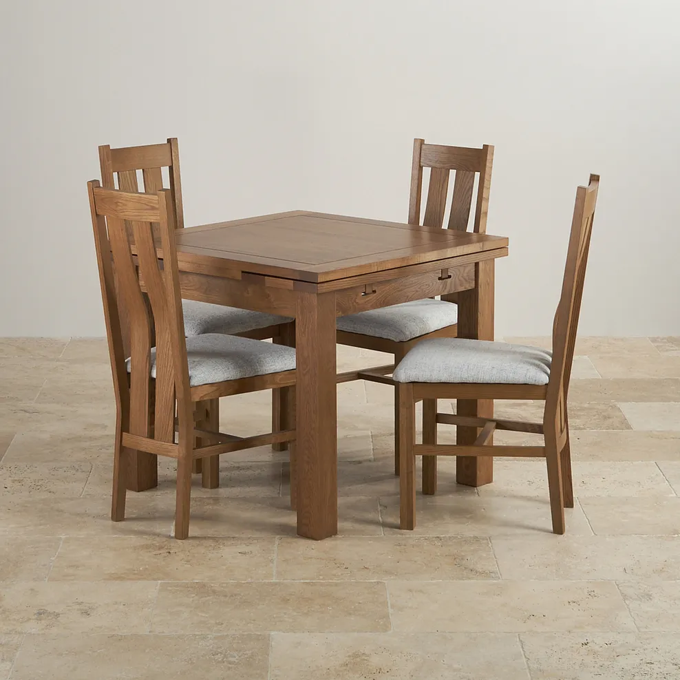 SHERWOOD 3ft Extending Dining Table with 4 Chairs Rustic Solid Oak