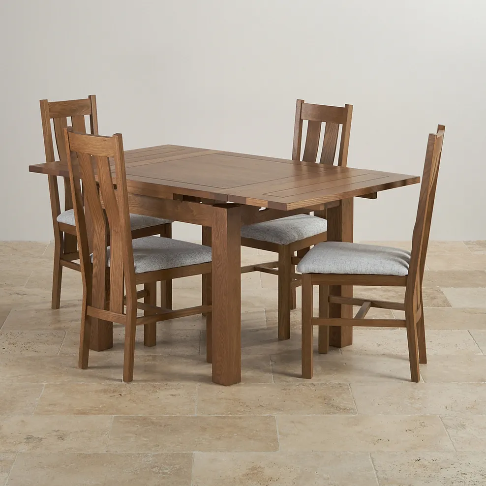 SHERWOOD 3ft Extending Dining Table with 4 Chairs Rustic Solid Oak - Image 3