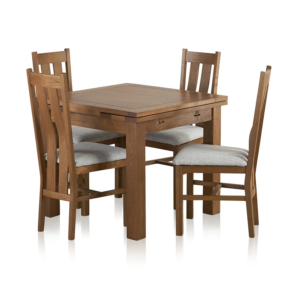 SHERWOOD 3ft Extending Dining Table with 4 Chairs Rustic Solid Oak - Image 2