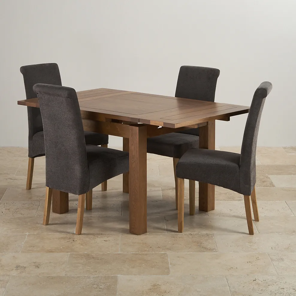 SHERWOOD 3ft Extending Dining Table with 4 Chairs Rustic Solid Oak - Image 3