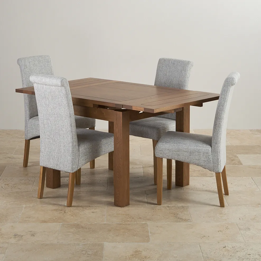SHERWOOD 3ft Extending Dining Table with 4 Chairs Rustic Solid Oak