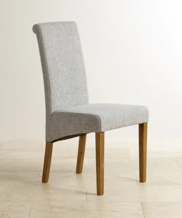 SCROLL BACK Plain Grey Fabric Dining Chair Natural/Rustic Oak