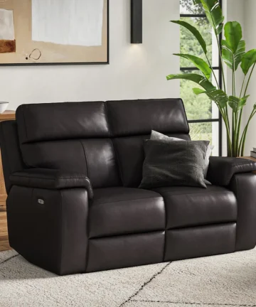 SELBY 2 Seater Electric Recliner Sofa with Power Headrest Virgo Black Leather