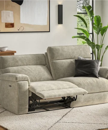 SELBY 3 Seater Electric Recliner Sofa with Power Headrest Plush Beige Fabric