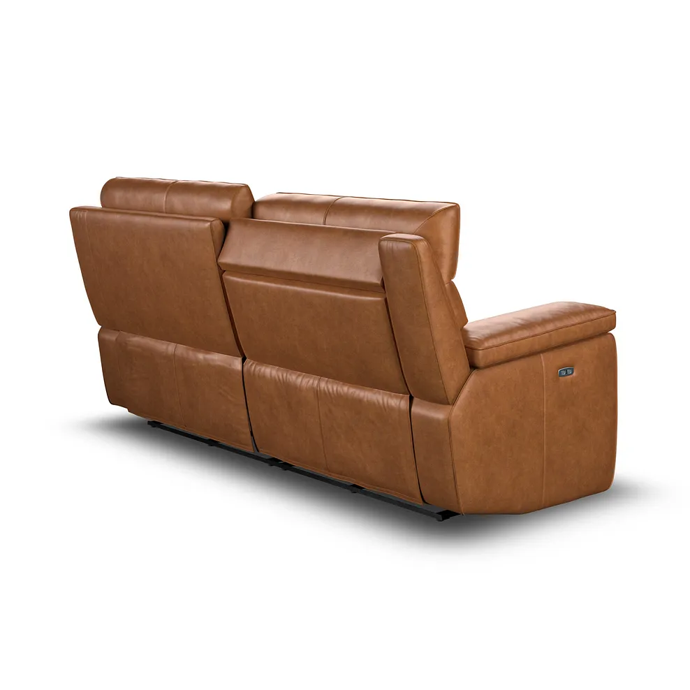 SELBY 3 Seater Electric Recliner Sofa with Power Headrest Virgo Cognac Leather - Image 8