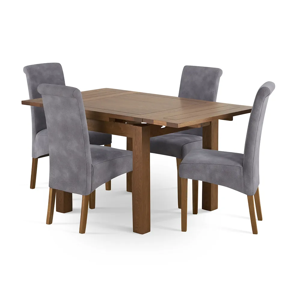SHERWOOD 3ft Extending Dining Table with 4 Chairs Rustic Solid Oak