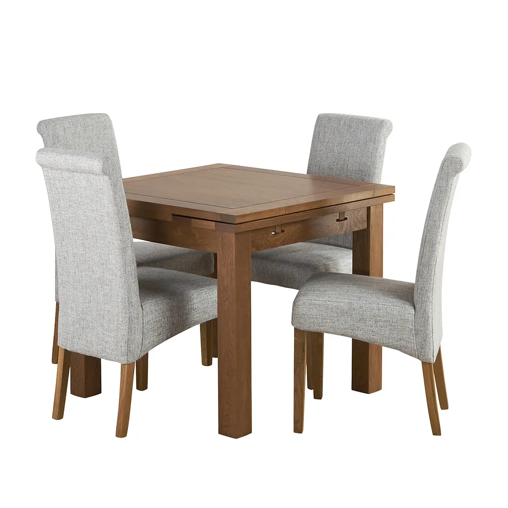 SHERWOOD 3ft Extending Dining Table with 4 Chairs Rustic Solid Oak - Image 2