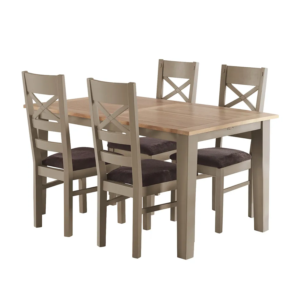 ST. IVES 5ft Extending Dining Table with 4 Chairs Natural Solid Oak & Grey Paint - Image 2