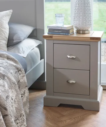 ST. IVES 2 Drawer Bedside Table Natural Solid Oak & Grey Paint