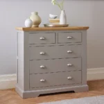 ST. IVES 5 Drawer Chest Natural Solid Oak & Grey Paint