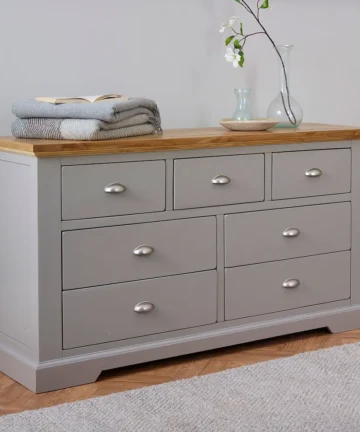 ST. IVES 7 Drawer Chest Natural Solid Oak & Grey Paint