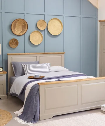 ST. IVES Double Bed Natural Solid Oak & Grey Paint