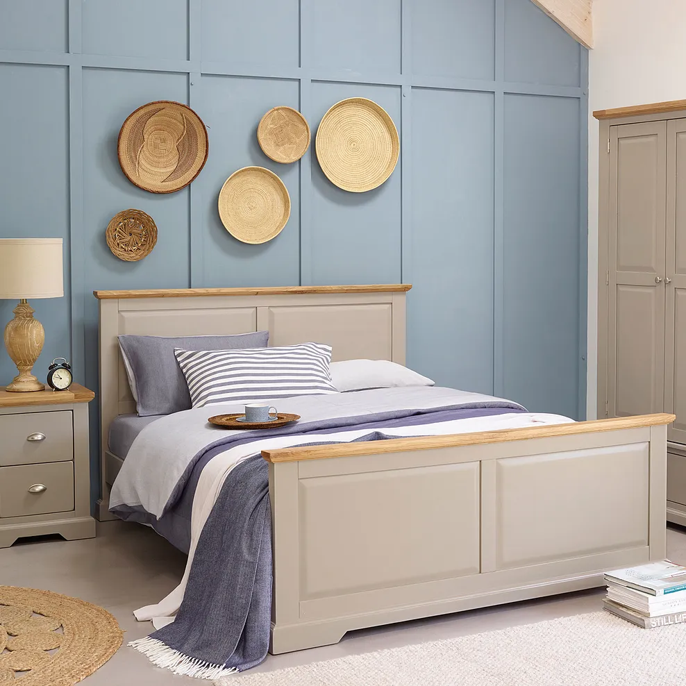 ST. IVES Double Bed Natural Solid Oak & Grey Paint