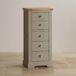 ST. IVES 5 Drawer Tallboy Natural Solid Oak & Grey Paint