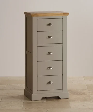 ST. IVES 5 Drawer Tallboy Natural Solid Oak & Grey Paint
