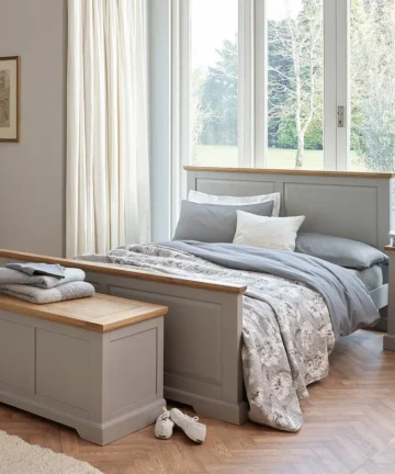 ST. IVES King-Size Bed Natural Solid Oak & Grey Paint