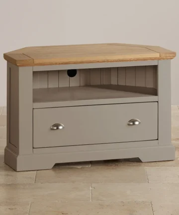 ST. IVES Corner TV Unit Natural Solid Oak & Grey Paint