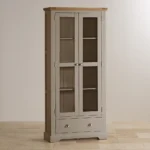 ST. IVES Display Cabinet Natural Solid Oak & Grey Paint