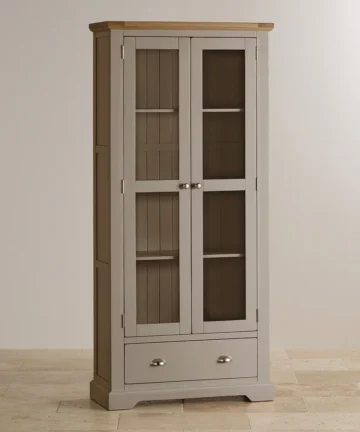 ST. IVES Display Cabinet Natural Solid Oak & Grey Paint