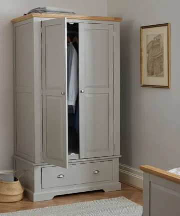 ST. IVES Double Wardrobe Natural Solid Oak & Grey Paint