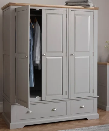 ST. IVES Triple Wardrobe Natural Solid Oak & Grey Paint
