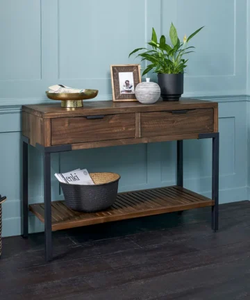 DETROIT Console Table Solid Hardwood & Metal