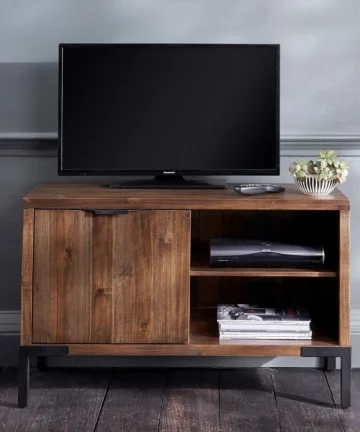 DETROIT Small TV Unit Solid Hardwood & Metal
