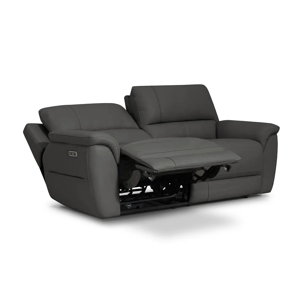 THEO 3 Seater Electric Recliner Sofa Elephant Grey Leather - Image 4
