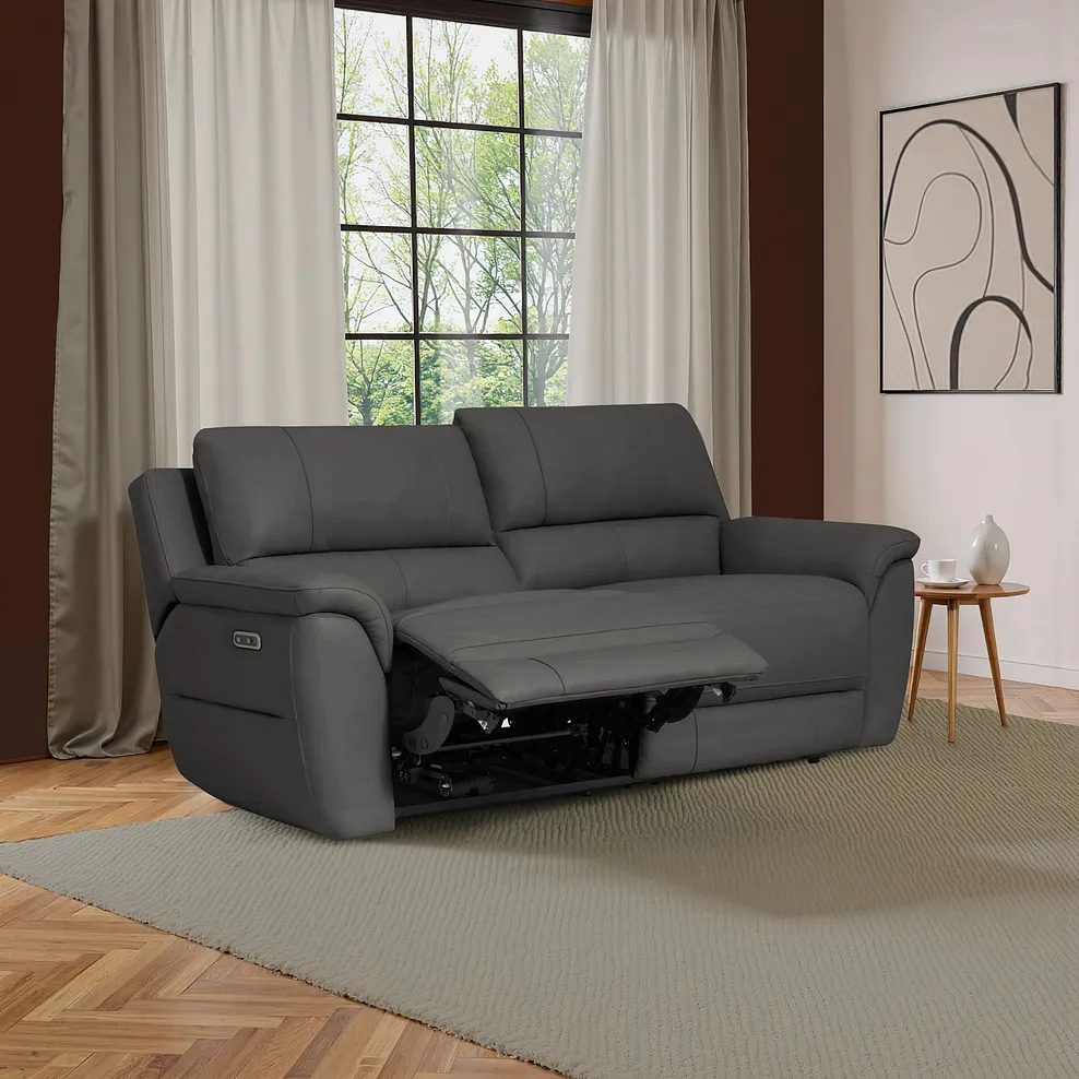 THEO 3 Seater Electric Recliner Sofa Elephant Grey Leather