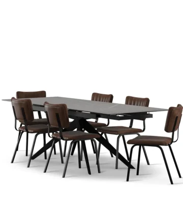 TRENTO Extending Dining Table with 6 Chairs Grey Ceramic