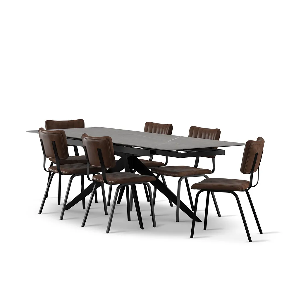 TRENTO Extending Dining Table with 6 Chairs Grey Ceramic