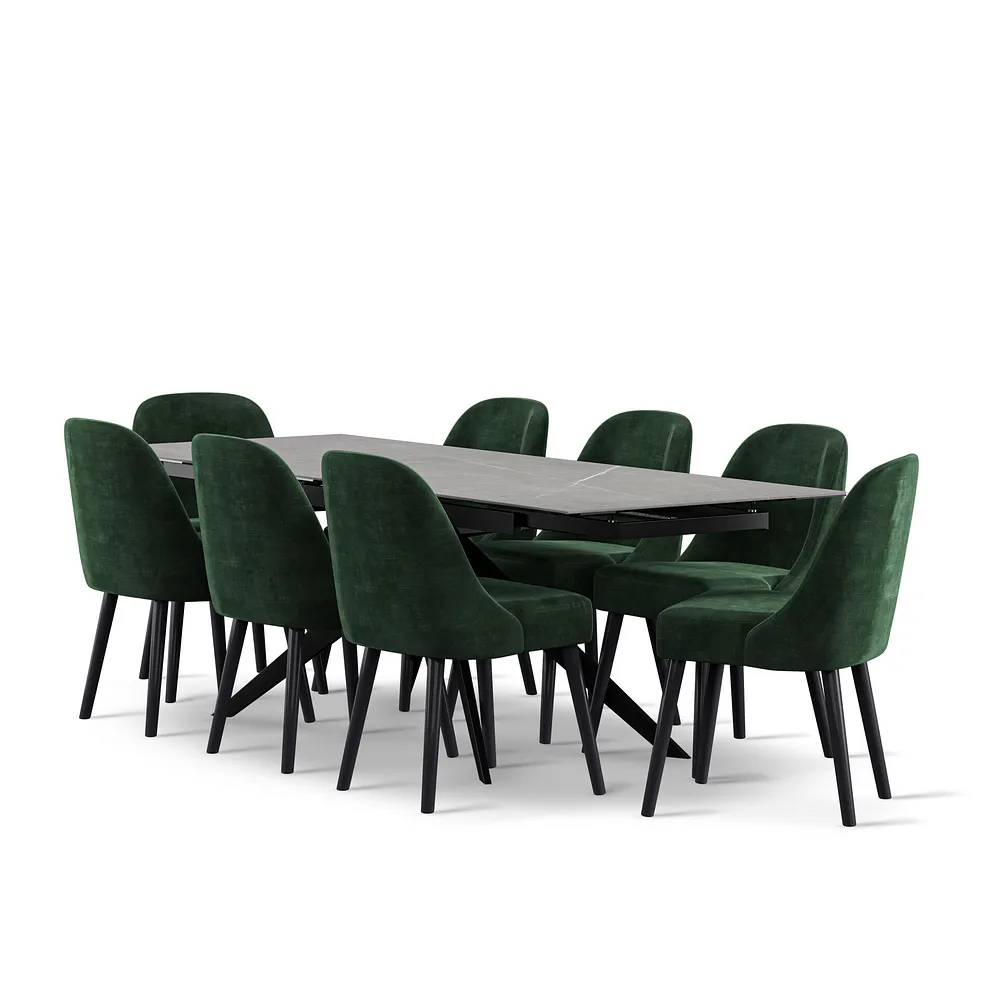 TRENTO Extending Dining Table with 8 Chairs Grey Ceramic - Image 2