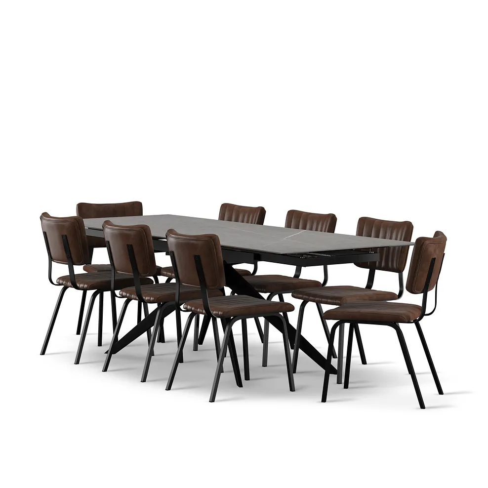 TRENTO Extending Dining Table with 8 Chairs Grey Ceramic - Image 2