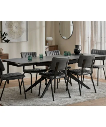 TRENTO 6-8 Seater Extendable Dining Table Grey Ceramic and Black Metal