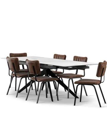 TRENTO Dining Table with 6 Chairs White Ceramic