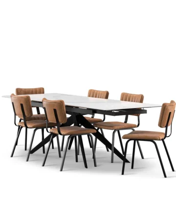 TRENTO Dining Table with 6 Chairs White Ceramic