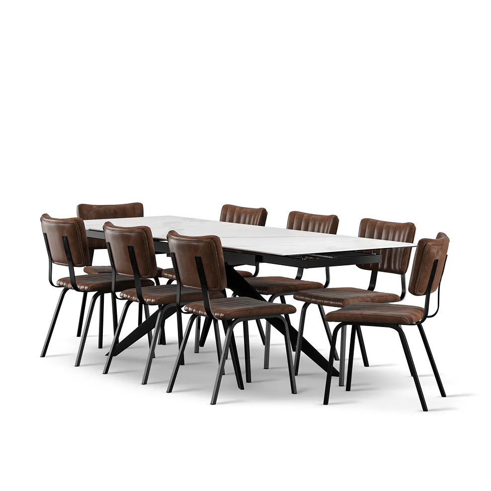 TRENTO Extending Dining Table with 8 Chairs White Ceramic - Image 2
