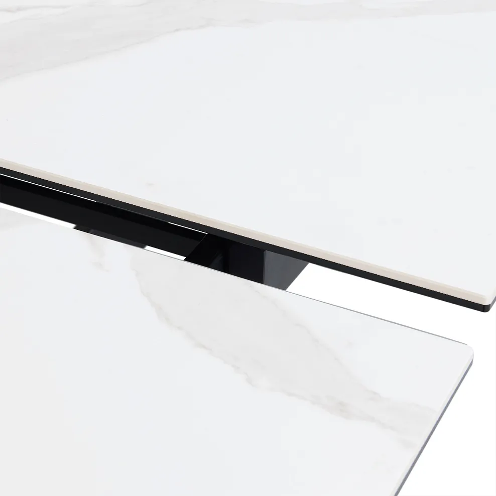 TRENTO 6-8 Seater Extendable Dining Table White Ceramic and Black Metal - Image 9