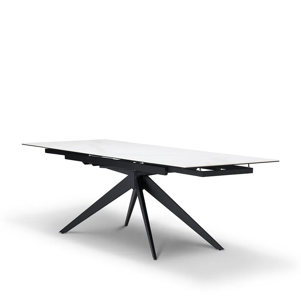 TRENTO 6-8 Seater Extendable Dining Table White Ceramic and Black Metal - Image 4