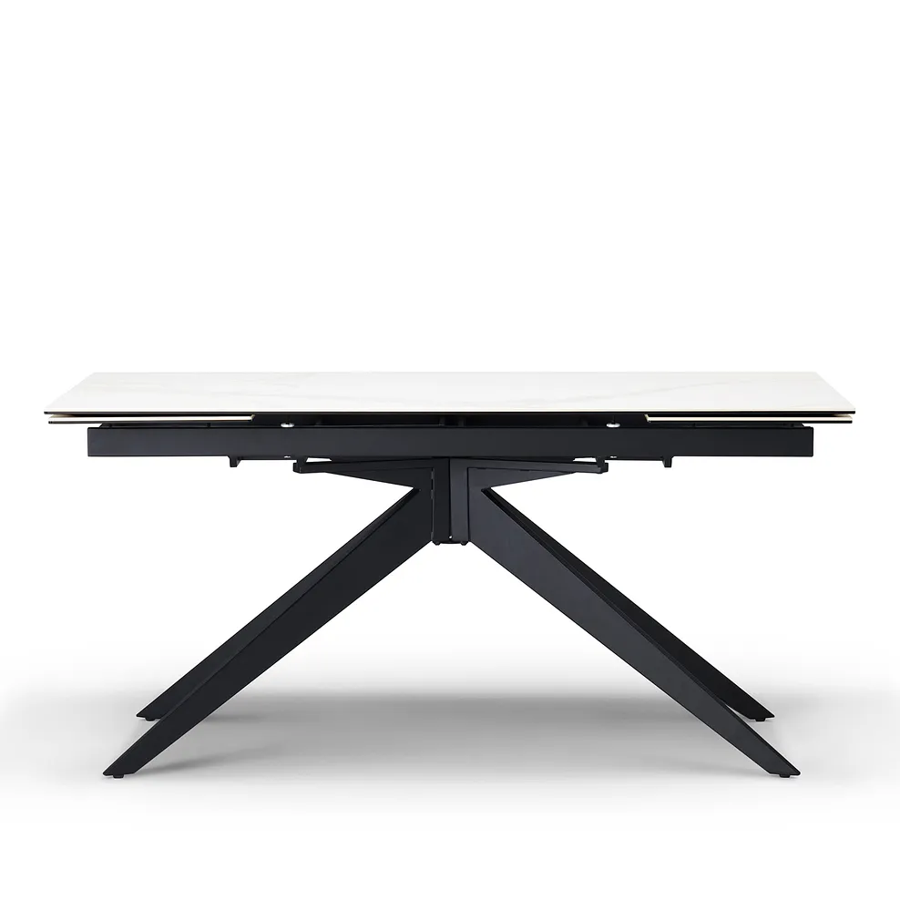 TRENTO 6-8 Seater Extendable Dining Table White Ceramic and Black Metal - Image 5
